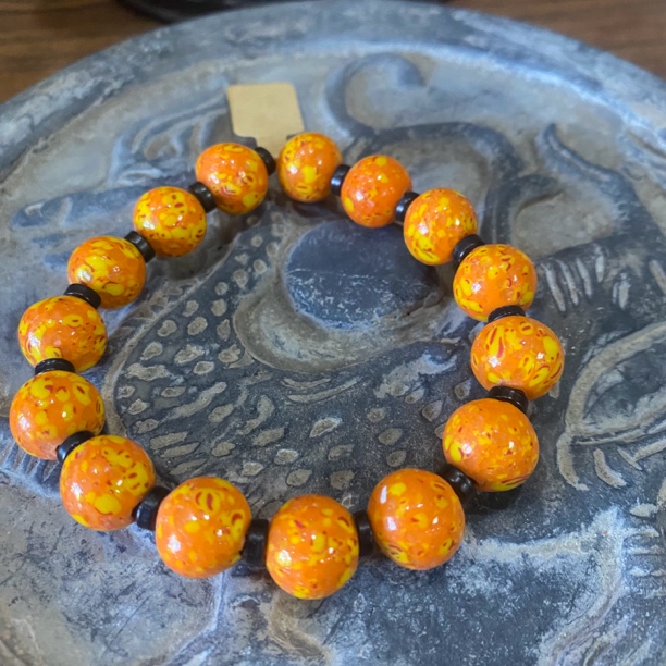 璃凰 淄博博山12mm橘色老琉璃手串文玩饰品