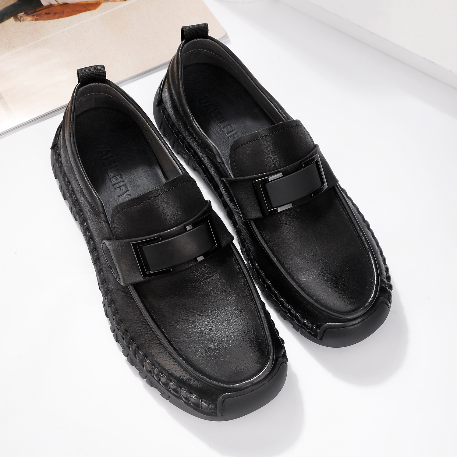 1678夏季男鞋通勤商务休闲2024新款真皮一脚蹬乐福鞋透气缝线1451