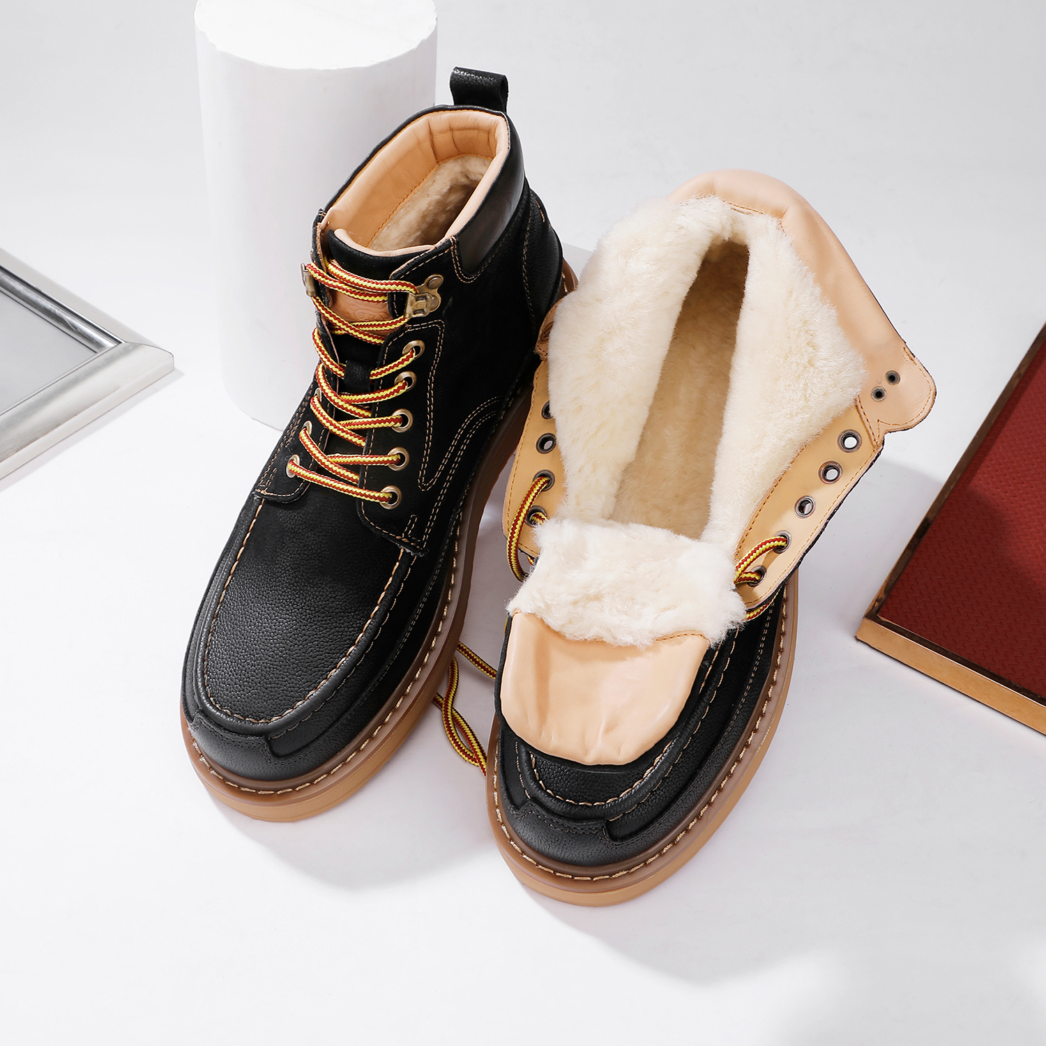 6号冬季羊皮毛一体休闲百搭马丁靴真皮时尚厚底英伦风雪地羊毛靴