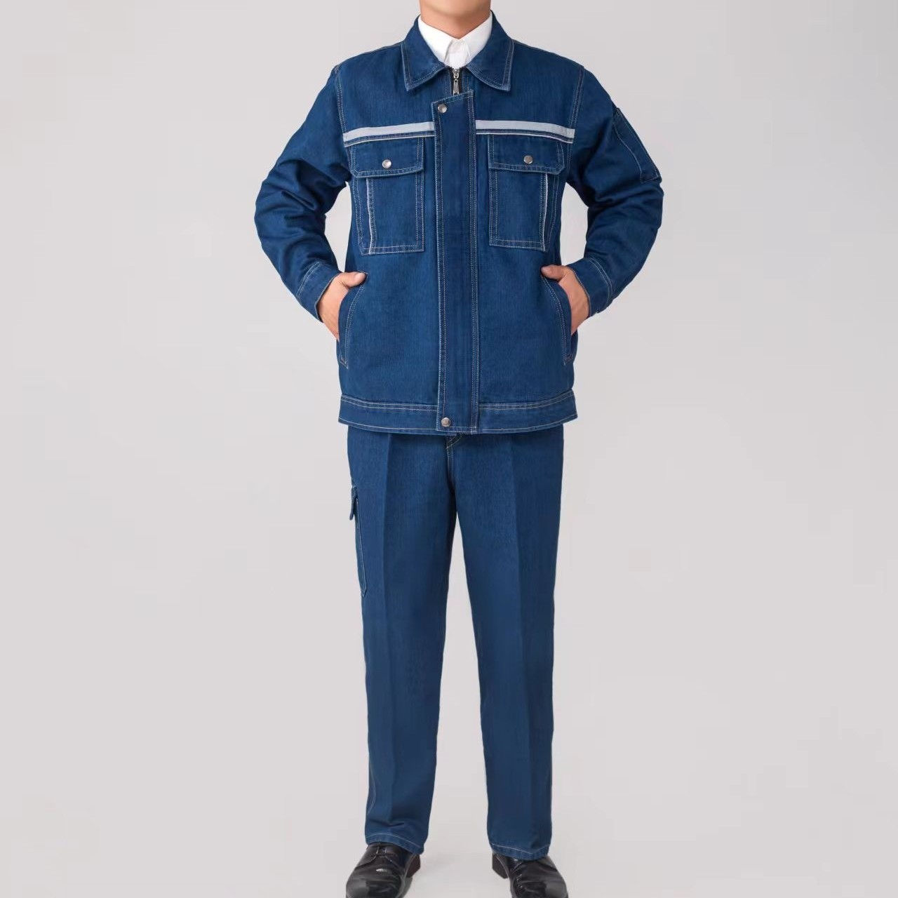 牛仔工作服加厚男女同款耐磨耐脏上衣裤子套装可选电焊焊工劳保服