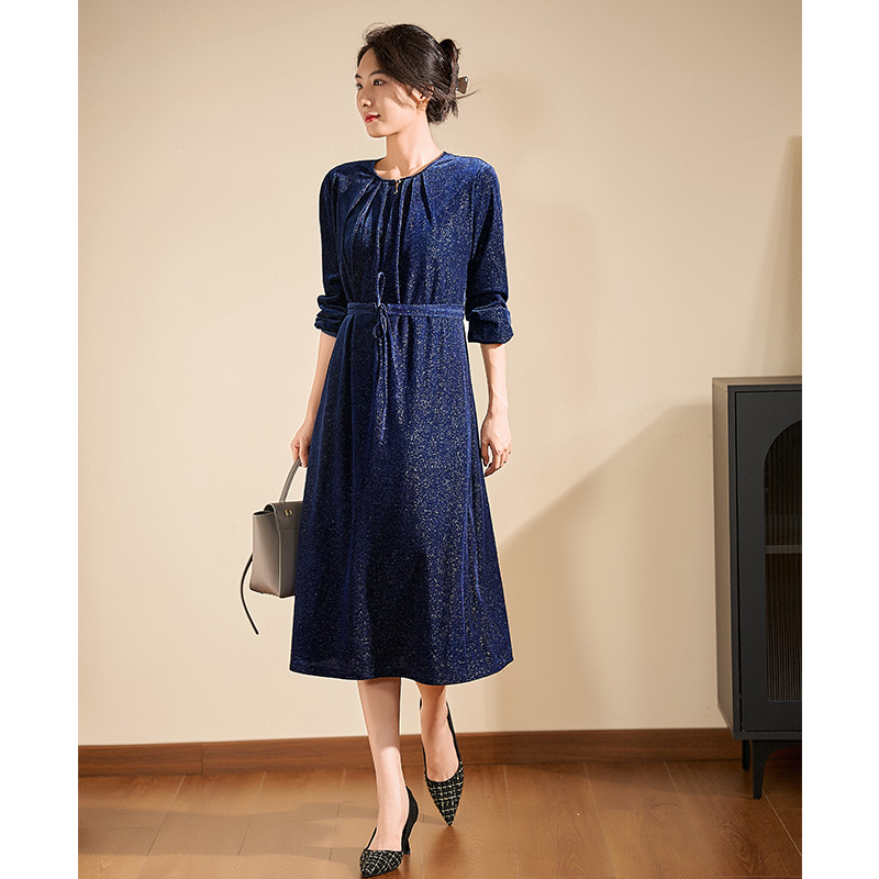 迪欧芙奢华贵气连衣裙2024秋季新款气质轻奢长袖裙子女#QLQ17157