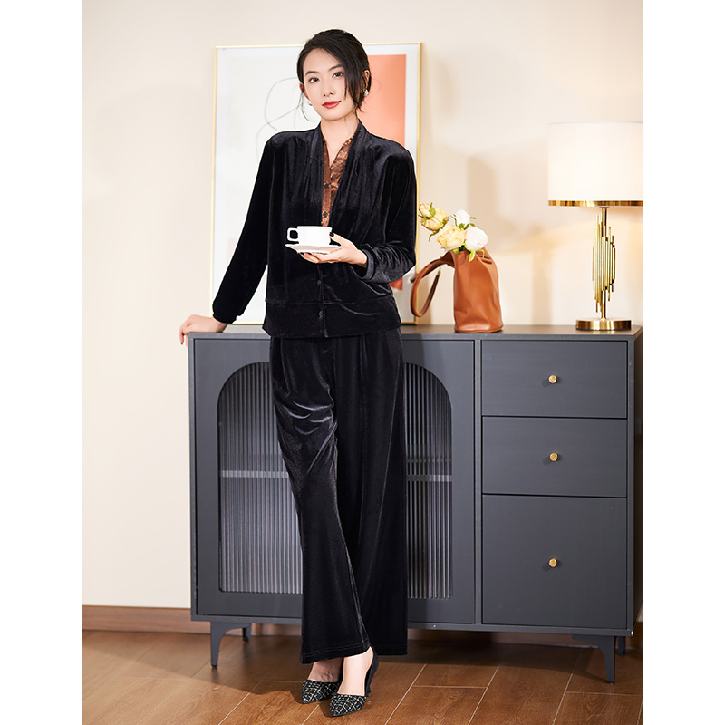 迪欧芙黑色优雅上下装2024秋季新款气质显瘦时尚套装女#QTZ87081