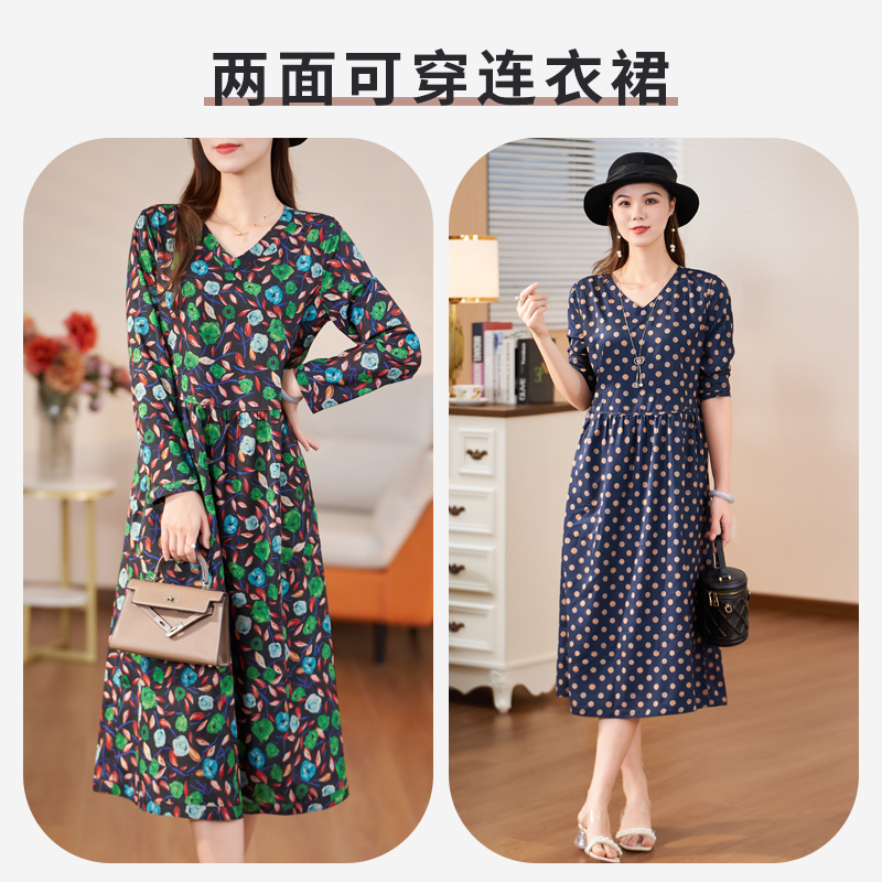 迪欧芙2024年春季新款双面穿轻奢波点气质长袖连衣裙女#QLQ25231