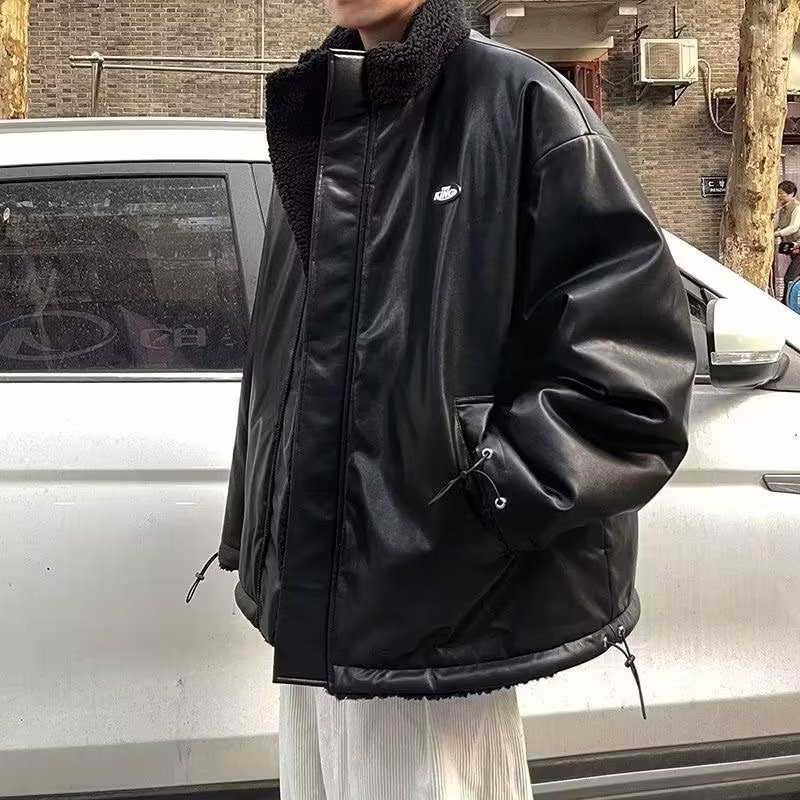 两面穿棉服男士冬季新款痞帅羊羔绒外套潮牌宽松PU皮棉衣加厚棉袄