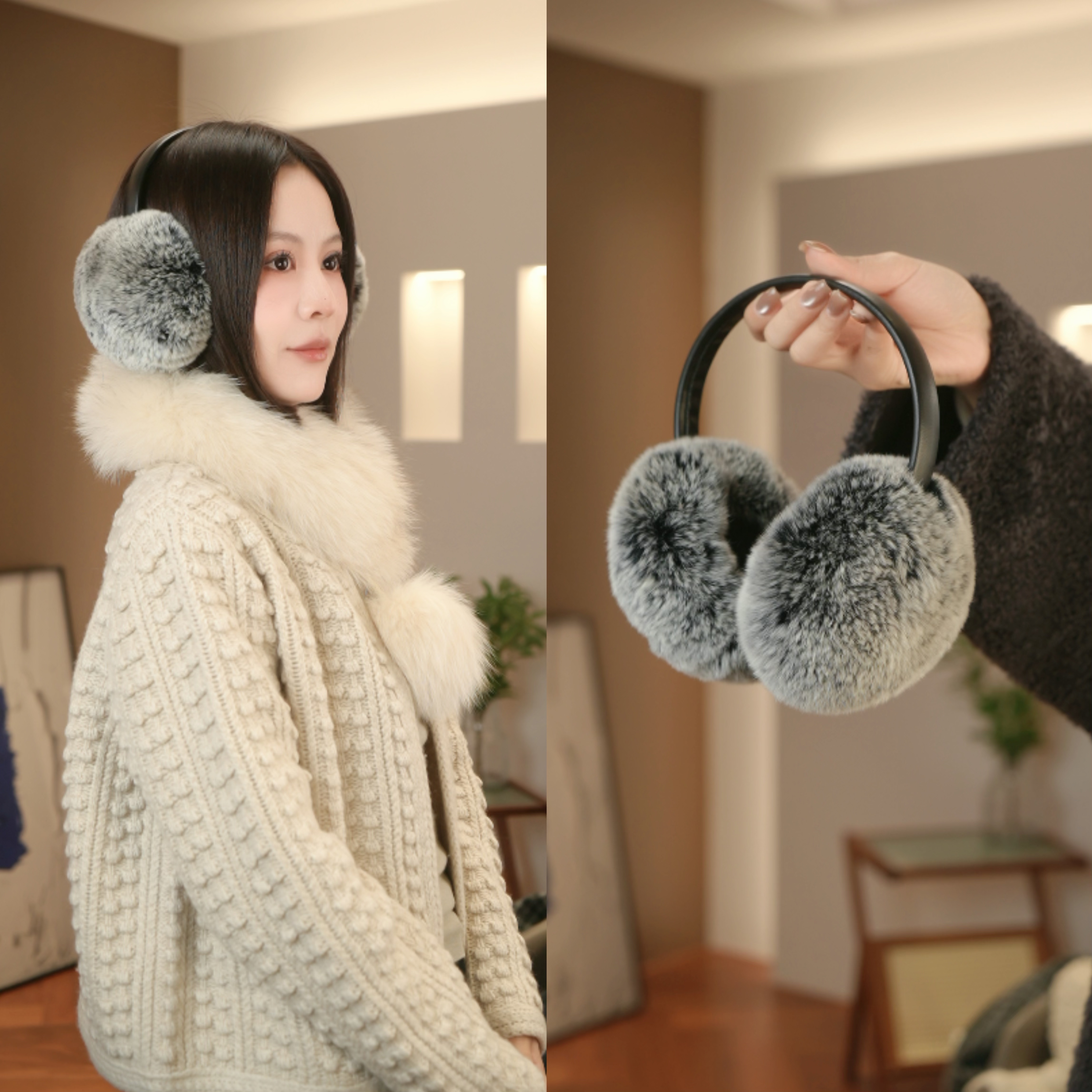 太一“高定真獭兔毛”耳包保暖真皮耳包女秋冬时尚韩版穿搭百搭神器