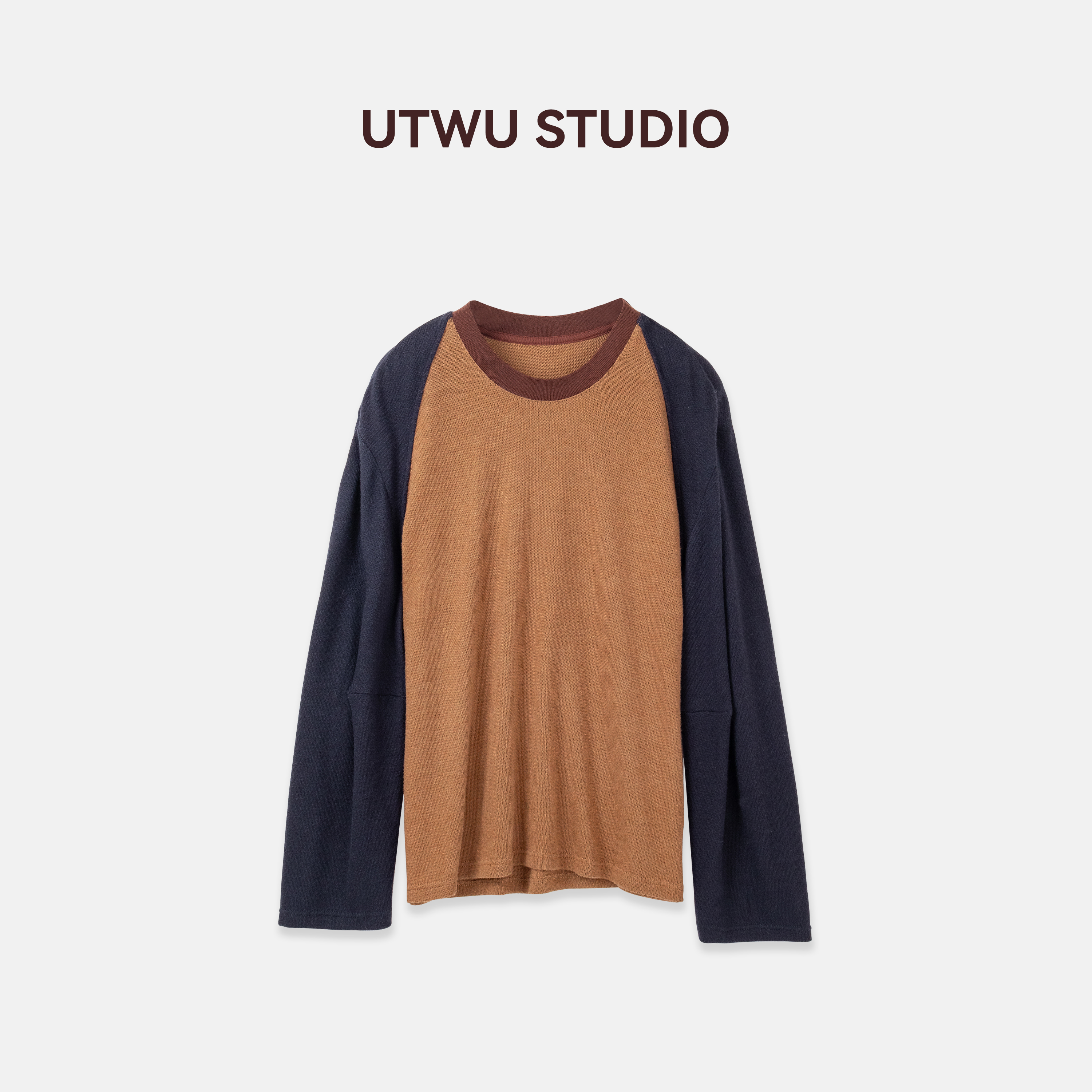 UTWU「松弛随性」奢选奢料×长绒棉舒适拼色长袖T恤Q24T8026