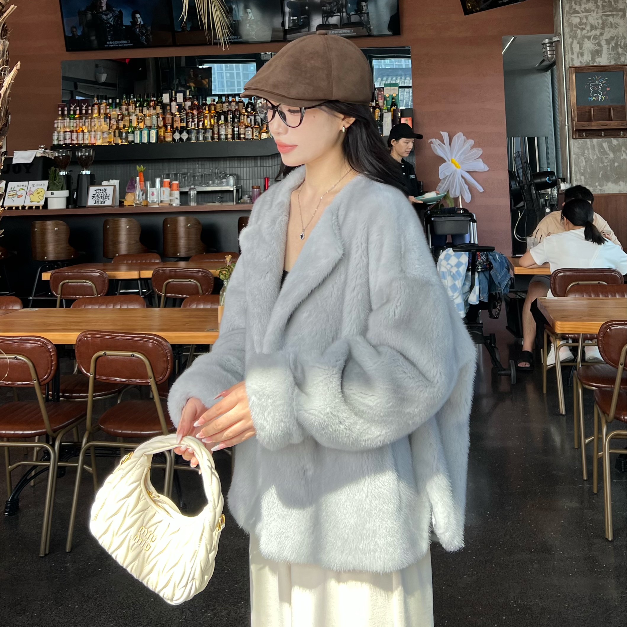 【ManMan】D-006 进口整皮水貂气质圆领外套 2024秋冬时尚轻奢网红