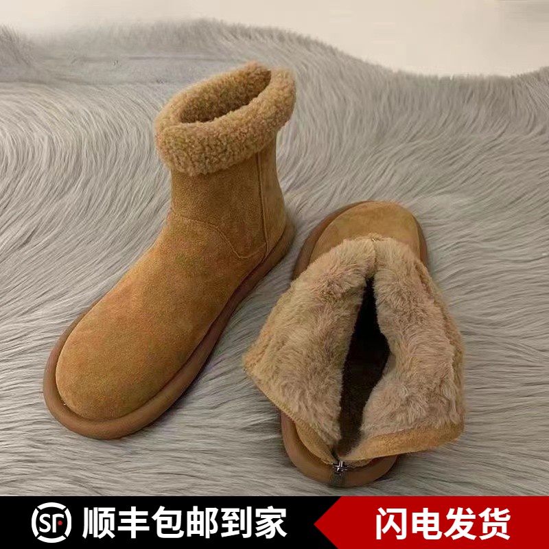 复古外穿保暖加绒棉靴2023新款厚底女靴子时尚百搭短靴加厚短筒靴