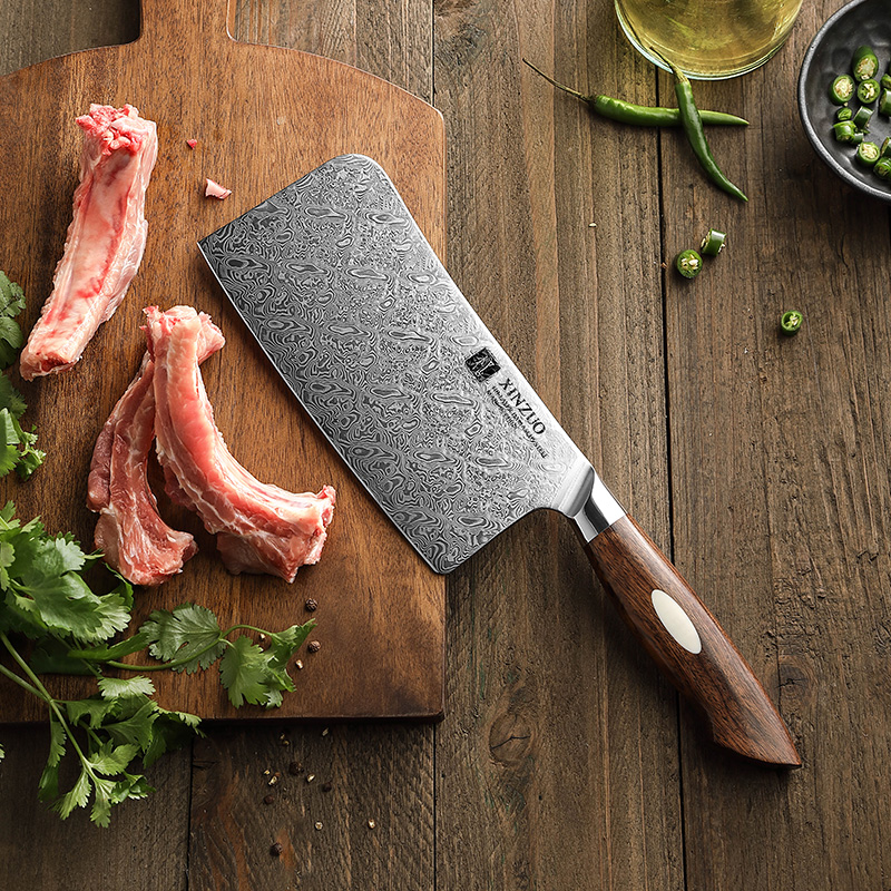 信作阳江大马士革钢刀具专业砍骨刀砍剁专用刀斩骨刀家用剁骨刀