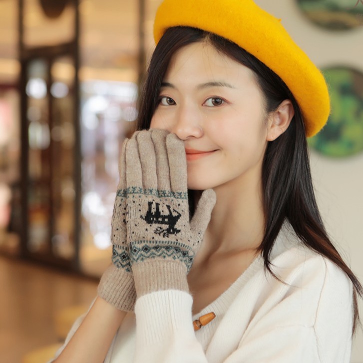加厚款麋鹿绞花手套保暖防风防寒