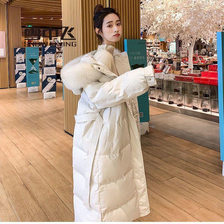 雪中飞羽绒服女中长款狐狸大毛领2023新款冬季韩版宽松过膝白鸭绒
