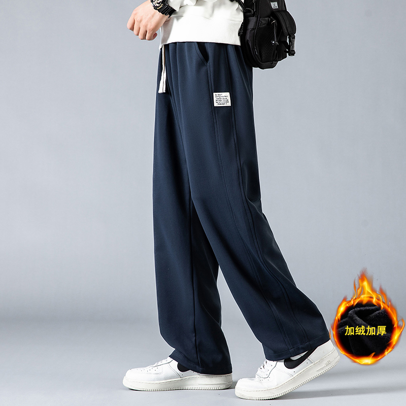 百搭大码加厚阔腿冬季新时尚加绒长裤运动休闲卫裤加绒男卫裤直筒