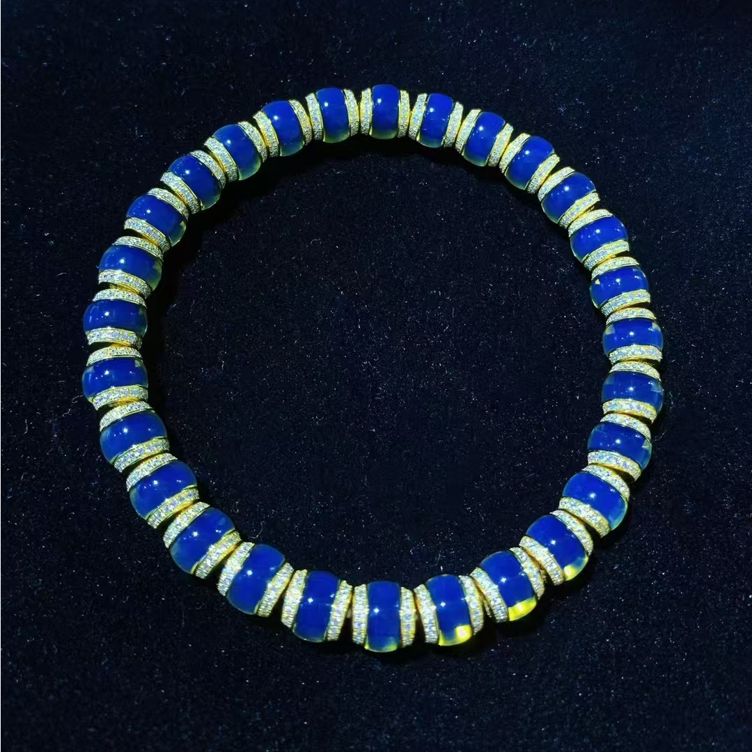 7mm赛多米S级钻切萤火虫文玩串蓝珀手链S925银镶嵌灯笼器型手串