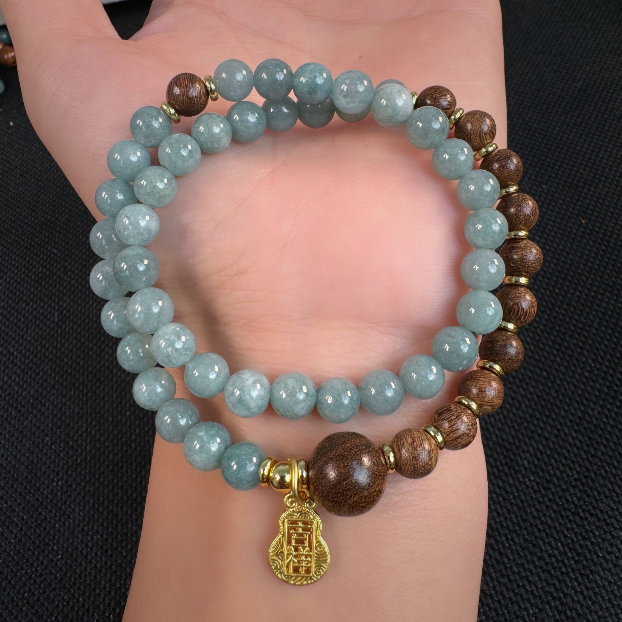 金丝檀翡翠双圈手串K281  6mm