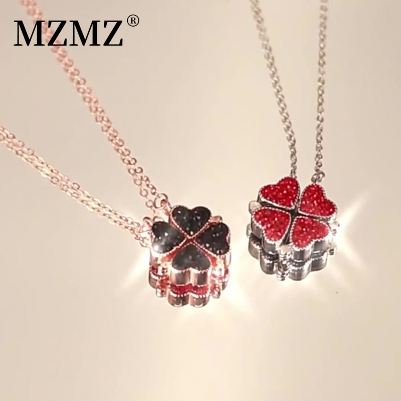 MZMZ 坠链均925银 爱心四叶草项链女双面可变形生日礼物送女朋友