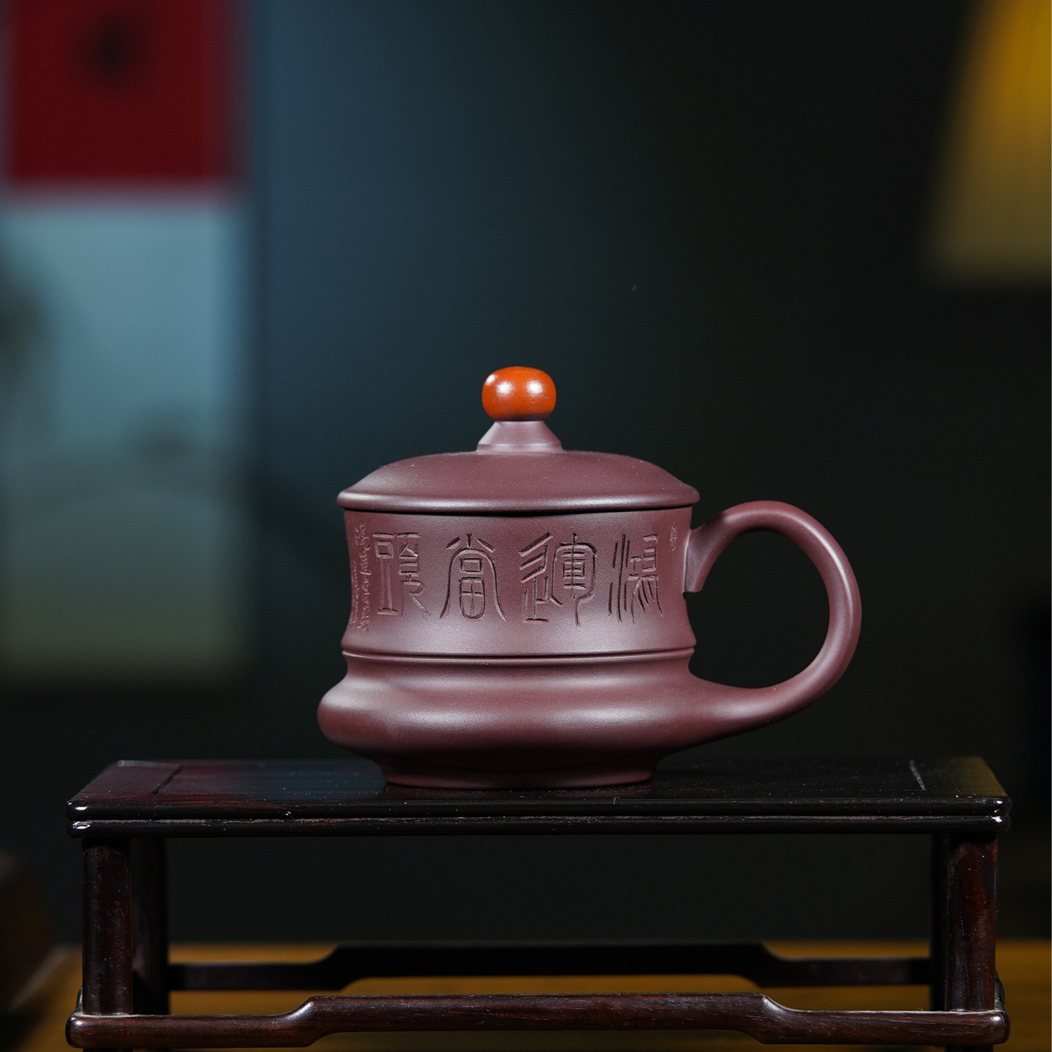 宜兴原矿紫砂盖杯 鸿运当头紫砂杯 老紫泥纯手工带盖茶杯盖水盖