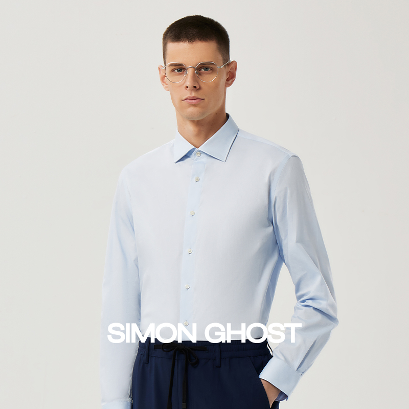 SIMON GHOST衬衫男长袖蓝色透气商务职业百搭修身100支衬衣上衣