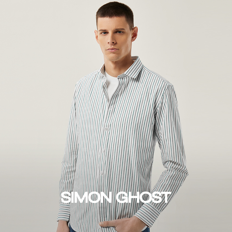 SIMON GHOST 欧洲进口TMG面料纯棉男士多色条纹修身商务长袖衬衫