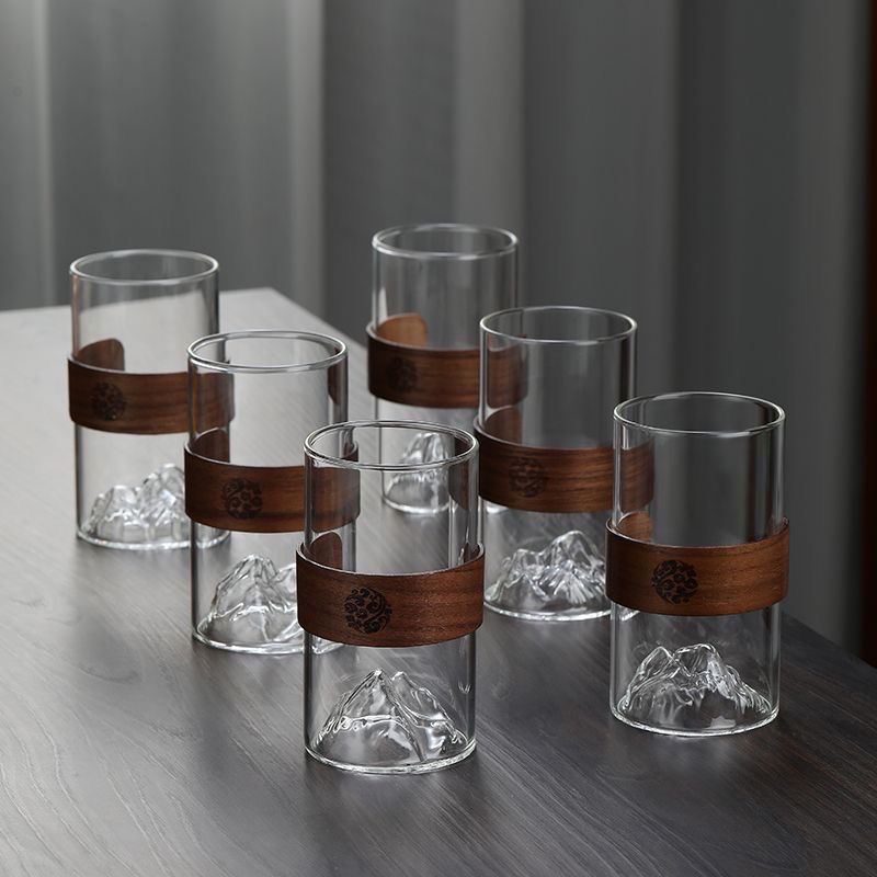 【6只装】观山杯防烫竹木杯套 耐热绿茶杯泡茶杯冰玻璃杯家用水杯