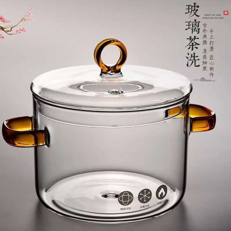 【海外仓】玻璃锅可加热汤锅高硼硅耐热玻璃炖盅家用炖盅锅泡面碗