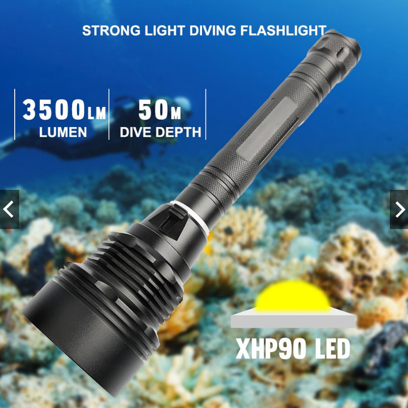 P90潜水手电筒超长续航防水电筒强光可充电led黄光灯超亮防水赶海