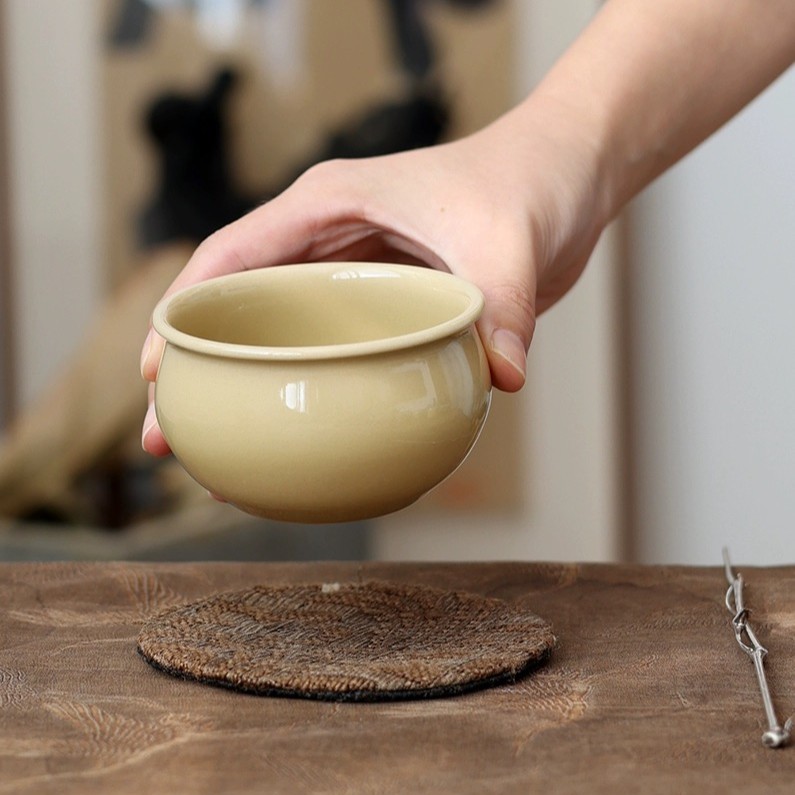 米色果子杯龙泉青瓷周贝茶杯 主人杯高端茶盏茶杯茶具缸杯陶瓷