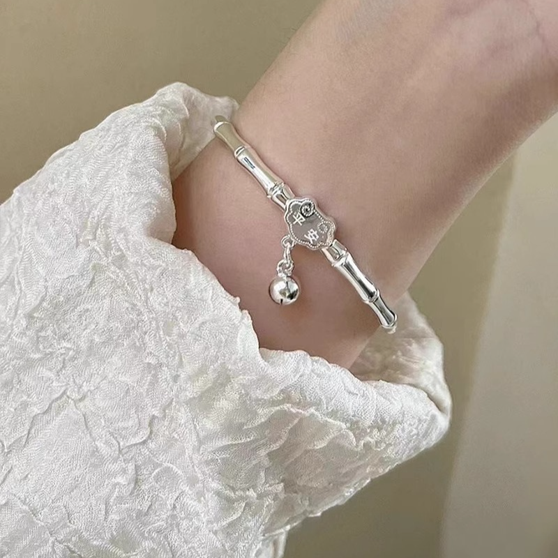 足银手镯 【V23】足银999.9平安竹节推拉款实心气质时尚简约百搭