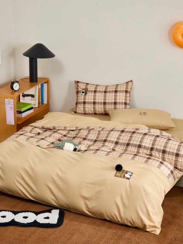 “躺平的潘达熊猫”100棉简约刺绣年轻潮流时尚四件套套件