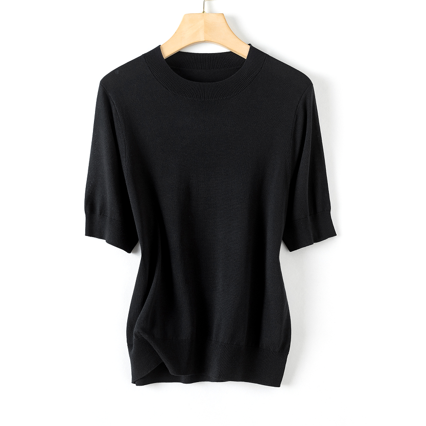 【莱赛尔+桑蚕丝】夏季圆领针织女士透气修身短袖打底衫时尚33029