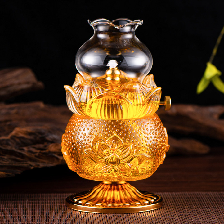 星空油灯水晶莲花液体供养灯可循环使用调节灯芯家居家用卧室烛台