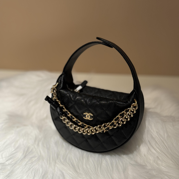 大吉中古/Chanel香奈儿24s黑金呼啦圈蝴蝶结迷你手拿包