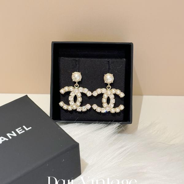 大吉中古/chanel香奈儿珍珠双c吊坠耳钉