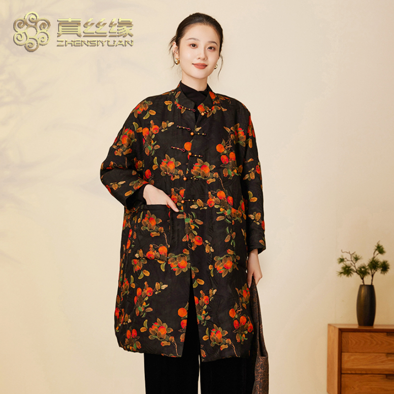 <真丝缘>柿柿如意 秋冬款香云纱棉衣服80825新国风新中式太太服