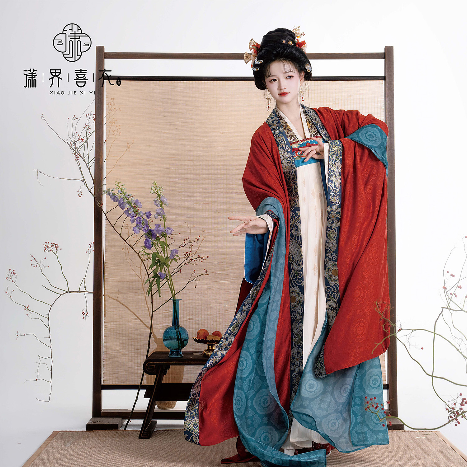 潇界喜衣【观妙入真】原创唐制齐胸裙褙子对襟红色系