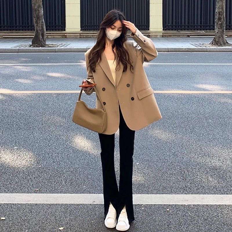 韩版气质双排扣西装外套女春秋百搭时尚西服休闲宽松