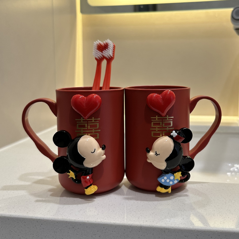 结婚备婚刷牙情侣红色漱口杯婚庆新婚订婚女方陪嫁订婚用品卫生间