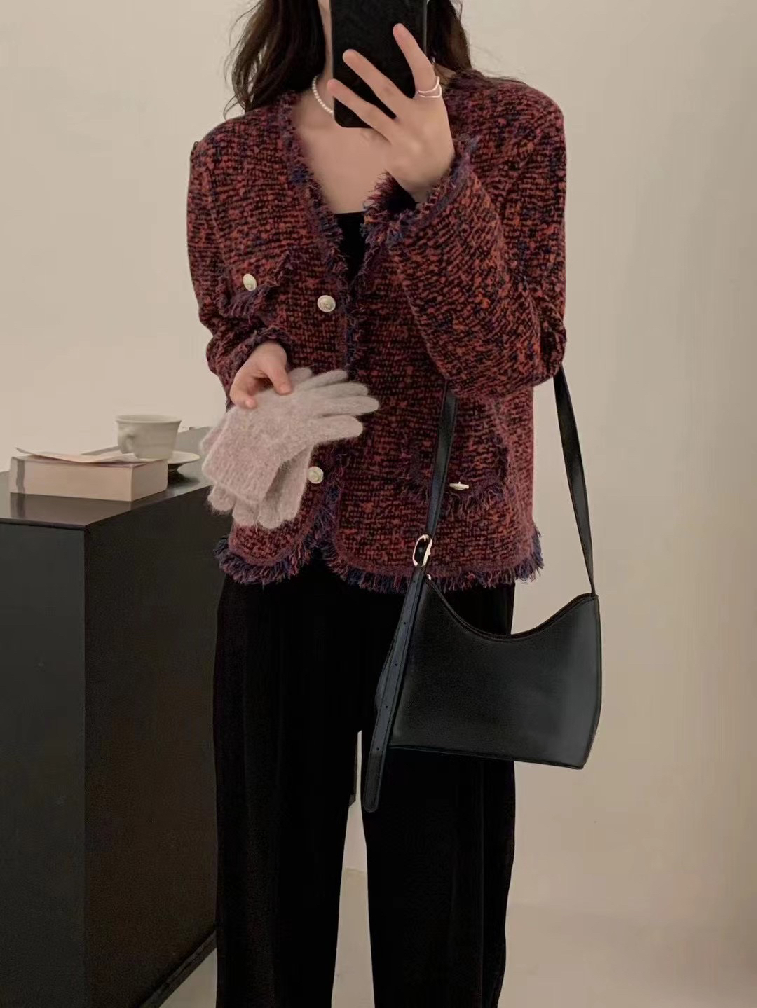 玉米家 时尚花纱拼色外套ins气质名媛百搭粗花呢女装网红