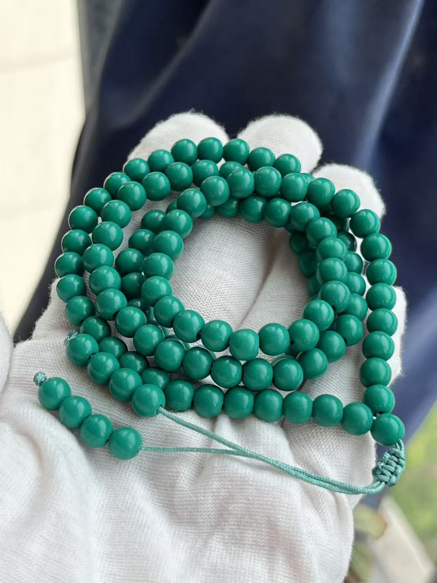 高瓷老油绿色6.1毫米多圈手链项链