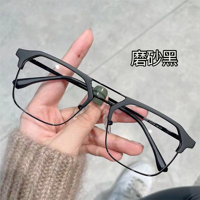 近视眼镜男痞帅气双梁半框可配度数防蓝光抗辐射护目平光镜框女潮