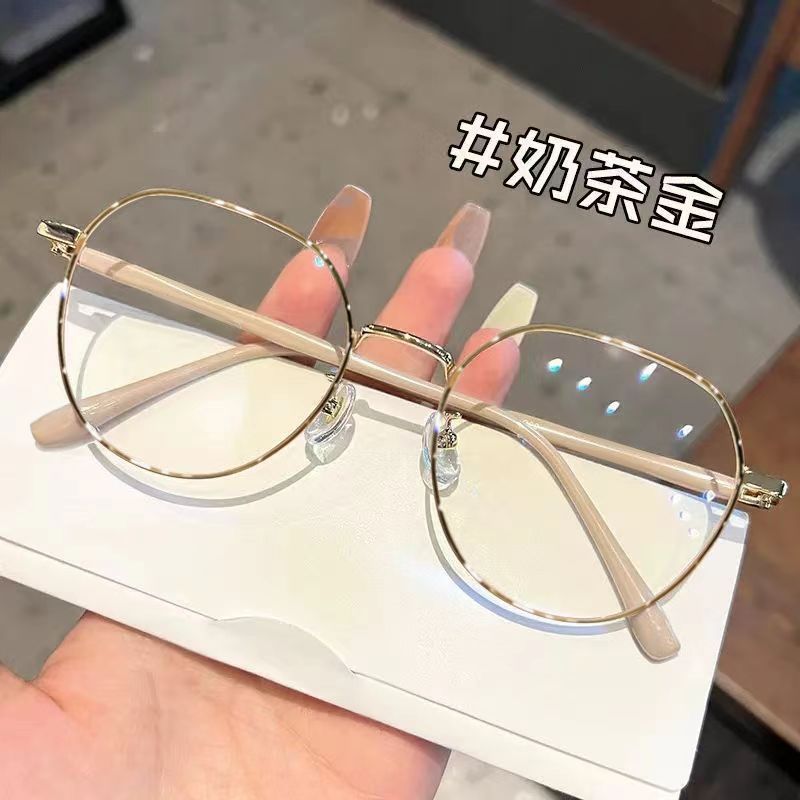 学生素颜近视眼镜女防蓝光抗辐射ins高颜值圆脸显脸小平光镜框架
