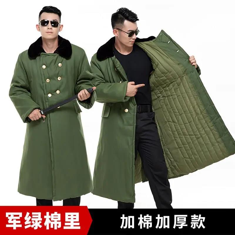 军绿棉大衣男冬季加厚保安长版黄大衣劳保工作棉服防寒东北大棉袄