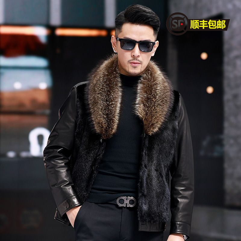 【小王总】整貂进口小母貂油蜡小山羊皮鹅绒内胆大毛领男士皮草外