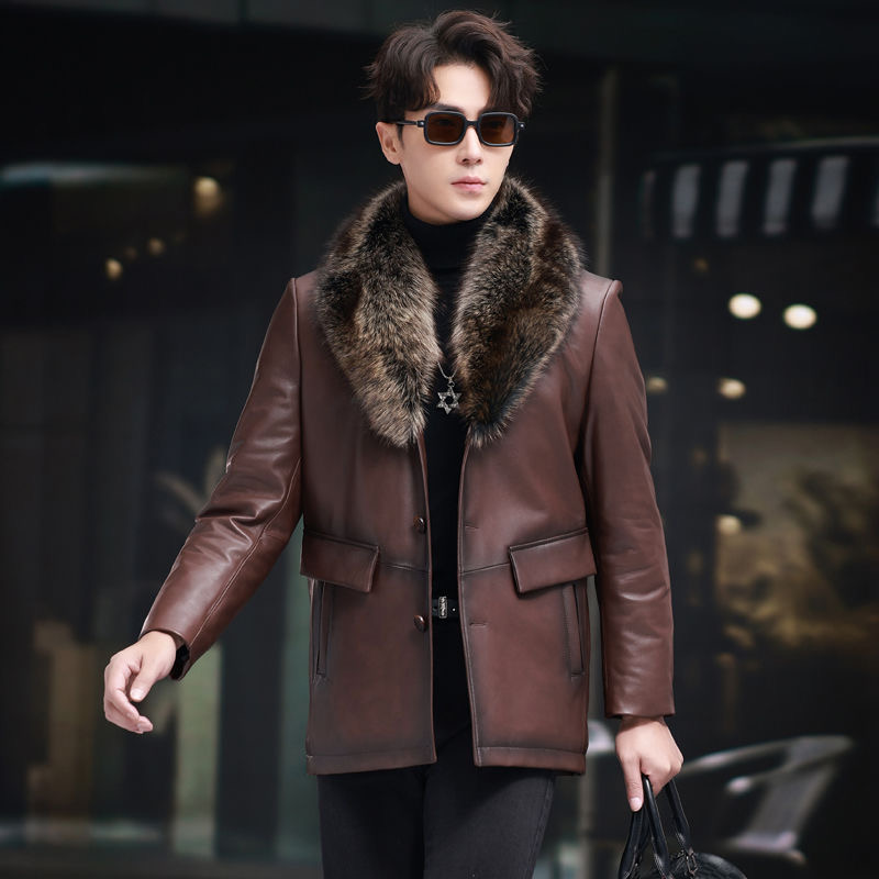 【宝佳龙】男士大毛领中长款绵羊皮夹克冬季加厚皮外套