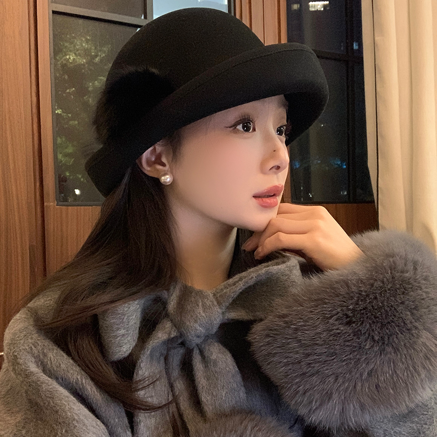 法式复古千金风卷边羊毛礼帽女秋冬方圆脸显脸小名媛气质感贝雷帽