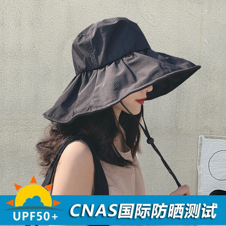 日本UV黑胶防晒遮阳帽子女夏遮脸防紫外线太阳帽骑车大帽檐渔夫帽