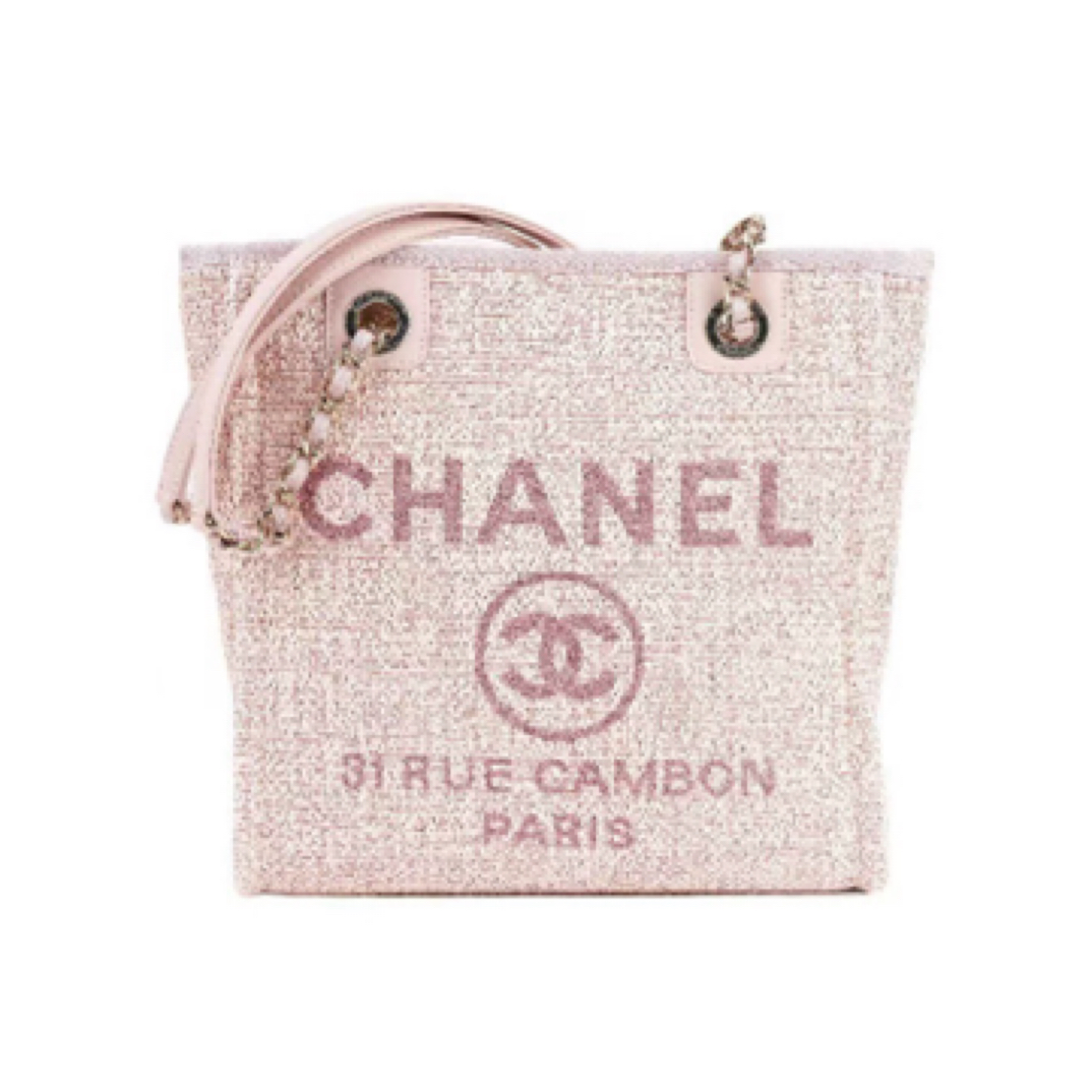 95新 Chanel/香奈儿 沙滩包小号粉色金扣/JW2735