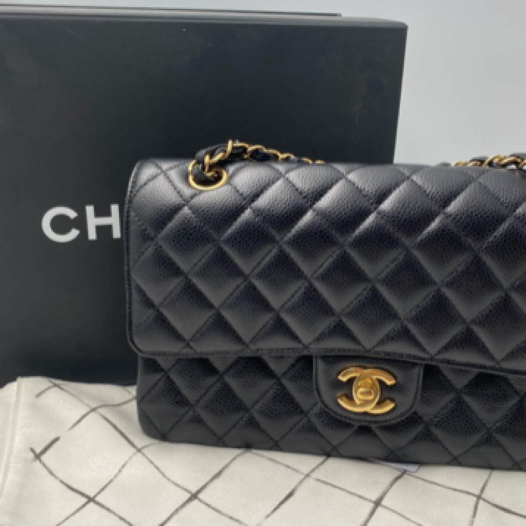 95新 Chanel/香奈儿 CF 中号 黑金 荔枝牛 /JW2729号