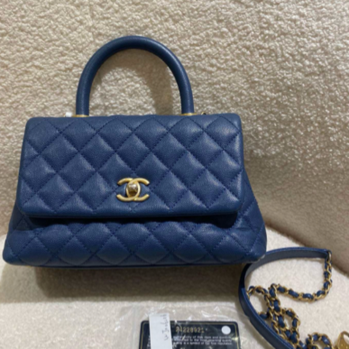 95新 Chanel/香奈儿 cocohandle 小号24 藏蓝 荔枝牛/JW0089