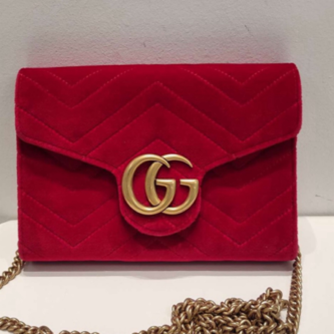 95新 GUCCI/古驰 古驰gucci天鹅绒红金woc/JW1025