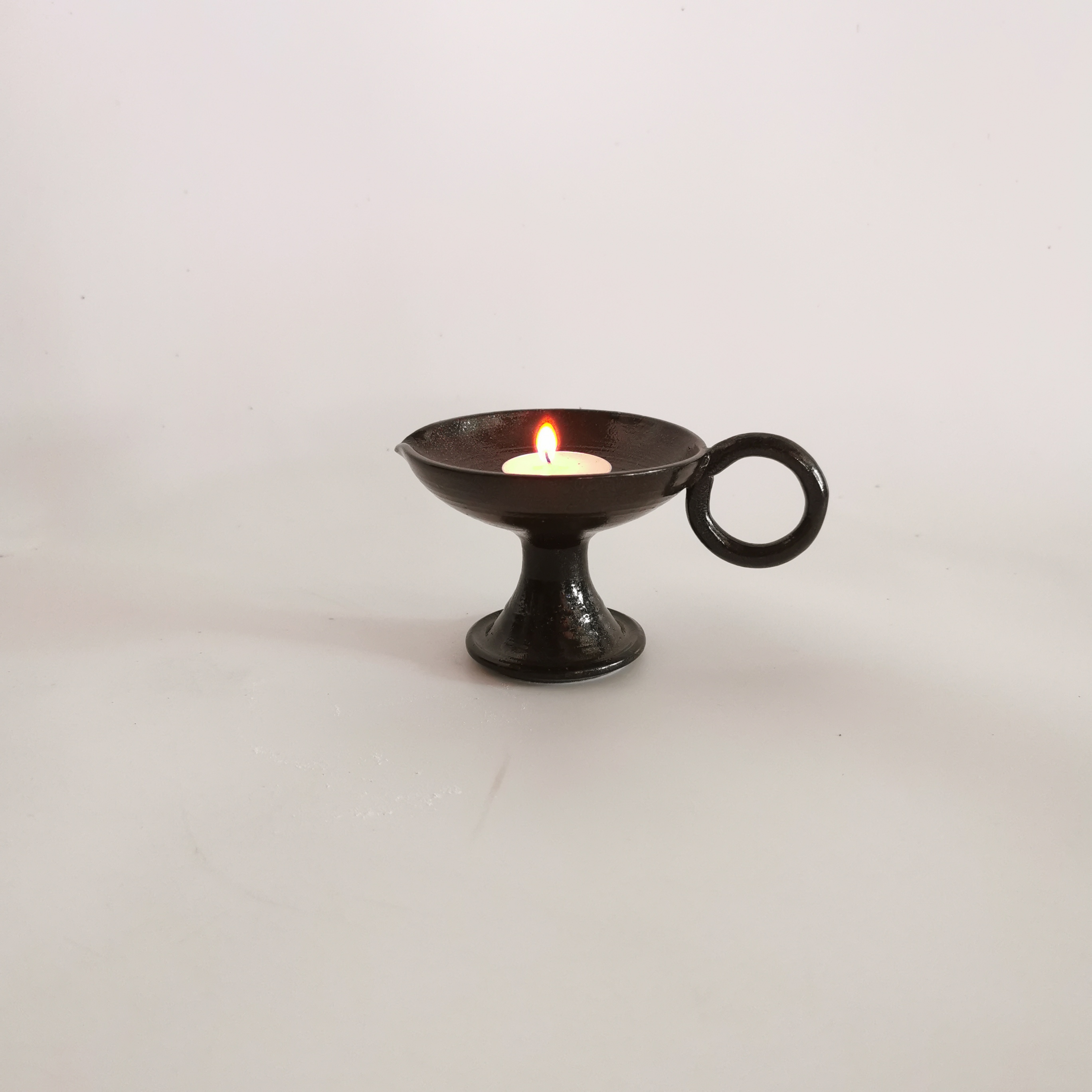 柴陶手工灯盏油灯中式复古蜡烛浪漫餐桌道具烛台家用装饰摆件